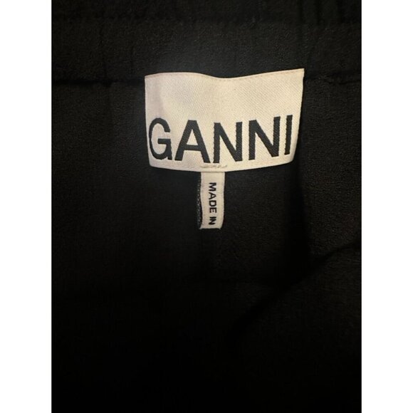 Ganni Black Wide Leg Elastic Wasit Black Pants Polyester Crepe Size 38 (US 6) - Picture 6 of 8